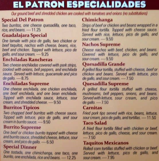 El Patron Menu Menu For El Patron Gastonia Charlotte