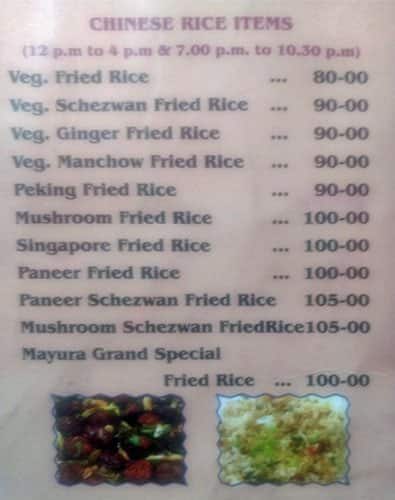 Mayura Grand menu