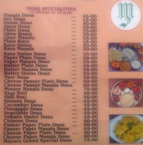 Mayura Grand menu