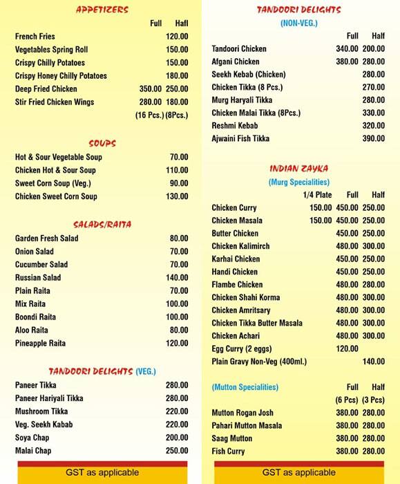 Menu of Dana Pani Family Restaurant, Majra, Dehradun