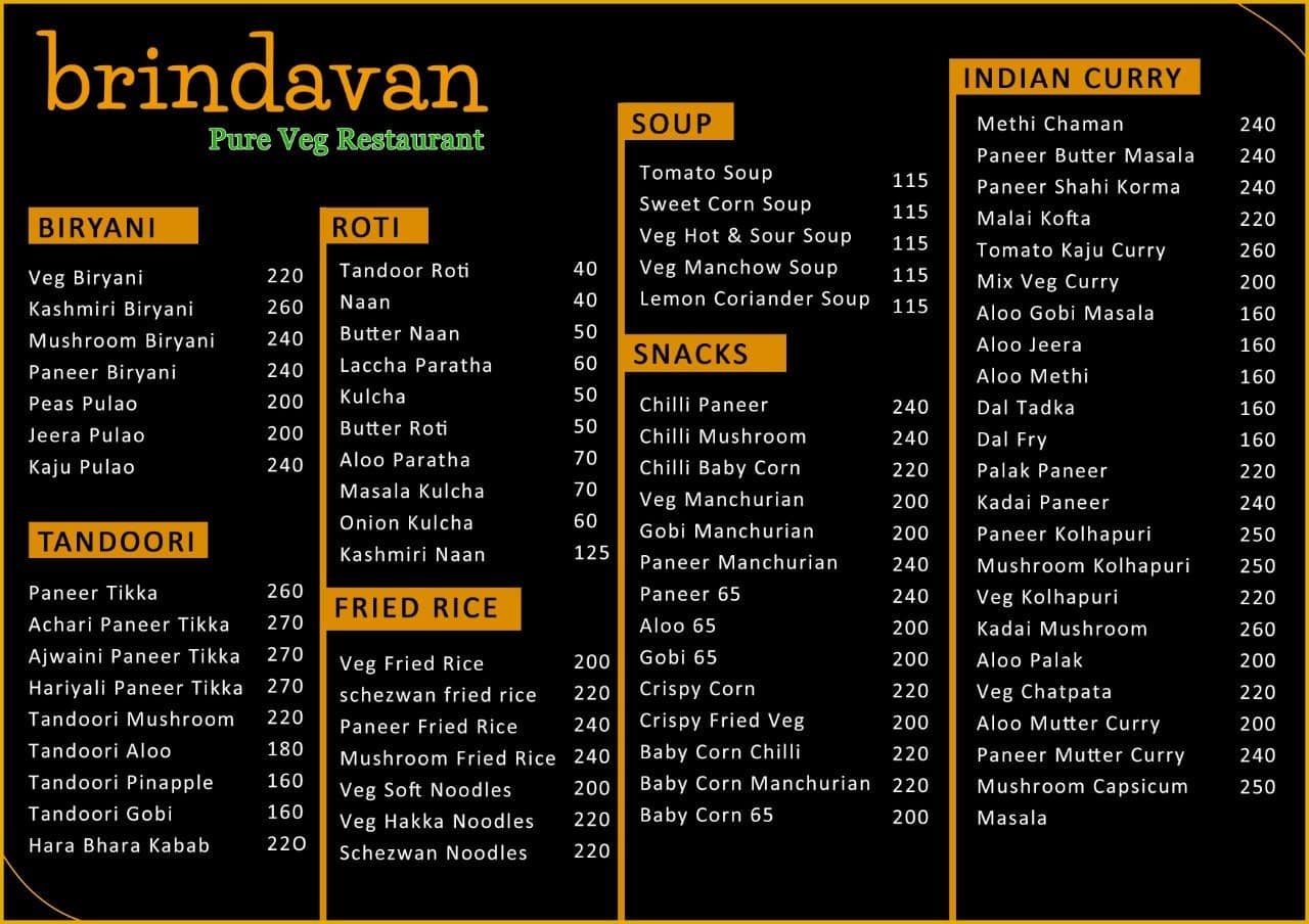 Menu at Brindavan Pure Veg Restaurant in Guntur, Guntur