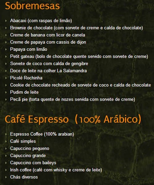 Jacaré Grill - Vila Madalena cardápio