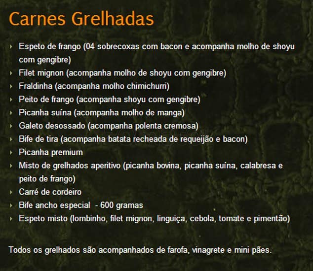 Jacaré Grill - Vila Madalena cardápio