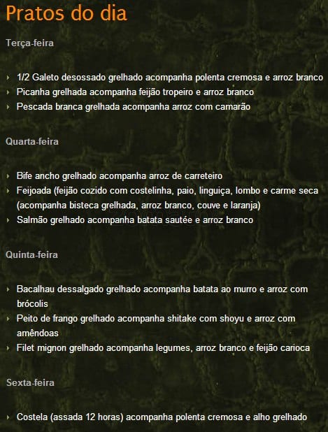 Jacaré Grill - Vila Madalena cardápio