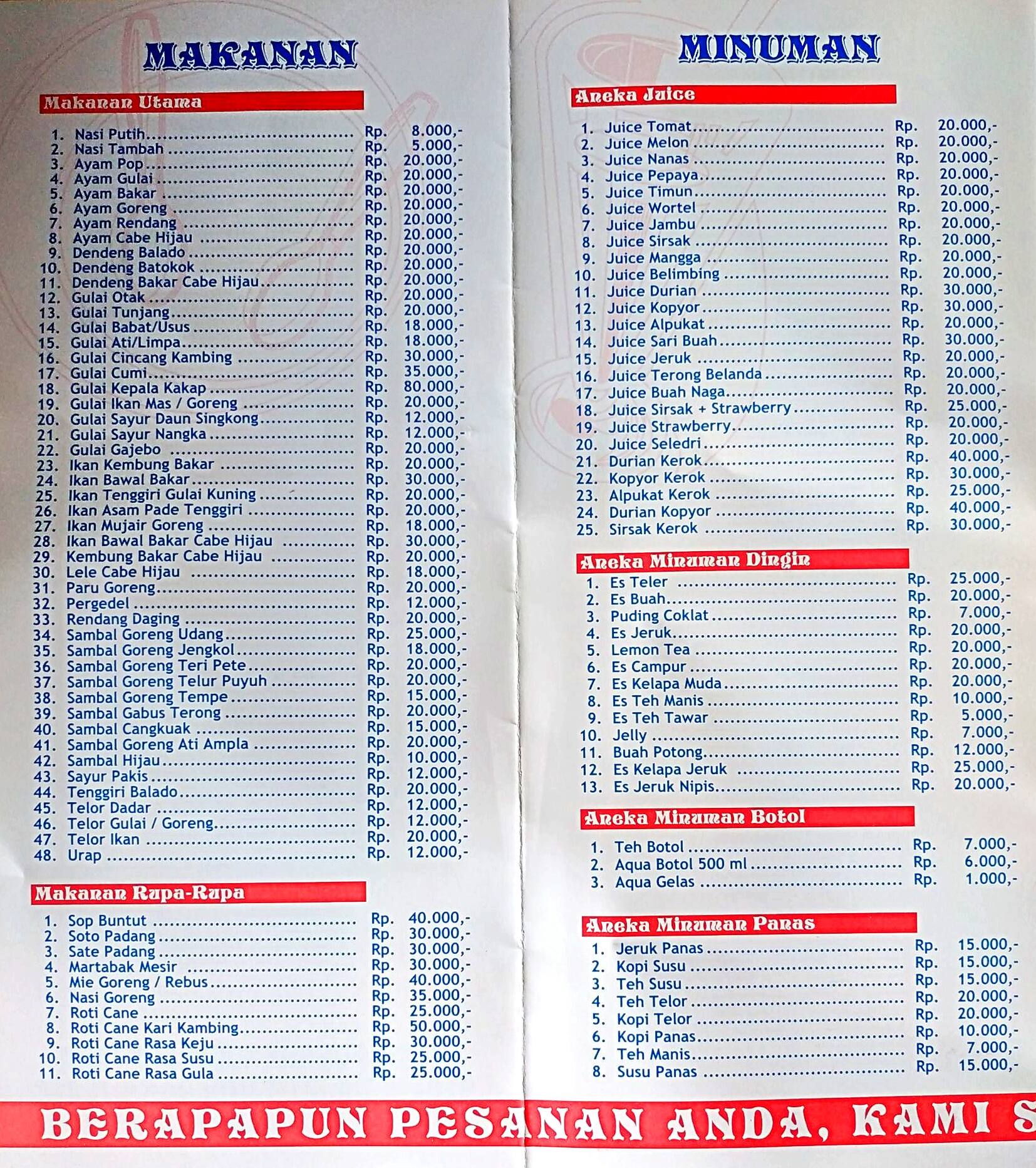 Menu At Restoran Sederhana Restaurant East Jakarta QWW5 243