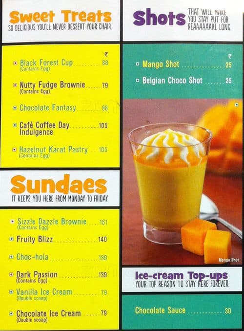 Menu at Cafe Coffee Day, Hyderabad, CC8X+F45