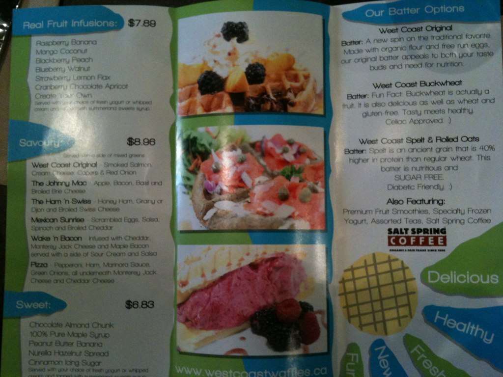 West Coast Waffles Menu, Menu for West Coast Waffles, Victoria, City of