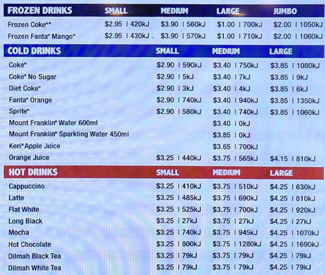 Menu at Hungry Jack's Burgers Circular Quay fast food, Sydney, E1 Alfred St