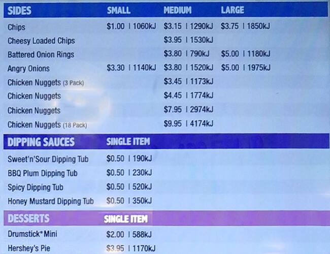 Menu at Hungry Jack's Burgers Circular Quay fast food, Sydney, E1 Alfred St