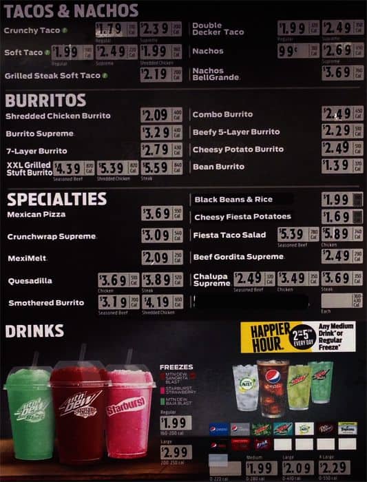 Taco Bell меню