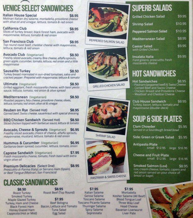 Venice Gourmet Menu, Menu for Venice Gourmet, Sausalito, Sausalito