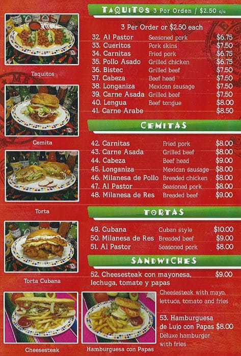 Menu at La Poblanita Mexican Bar, Norristown