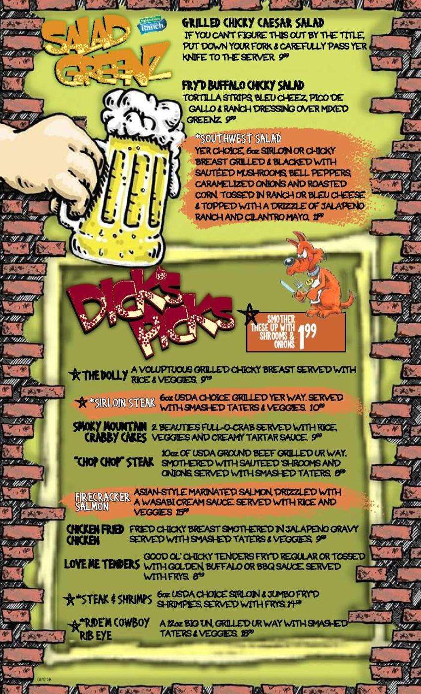 Menu at Dick's Last Resort pub & bar, Gatlinburg