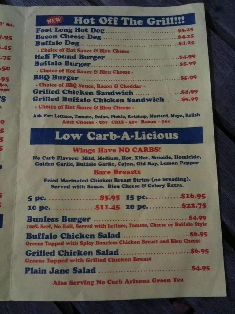 Carta de Wings To Go, Dewey Beach, Hwy One