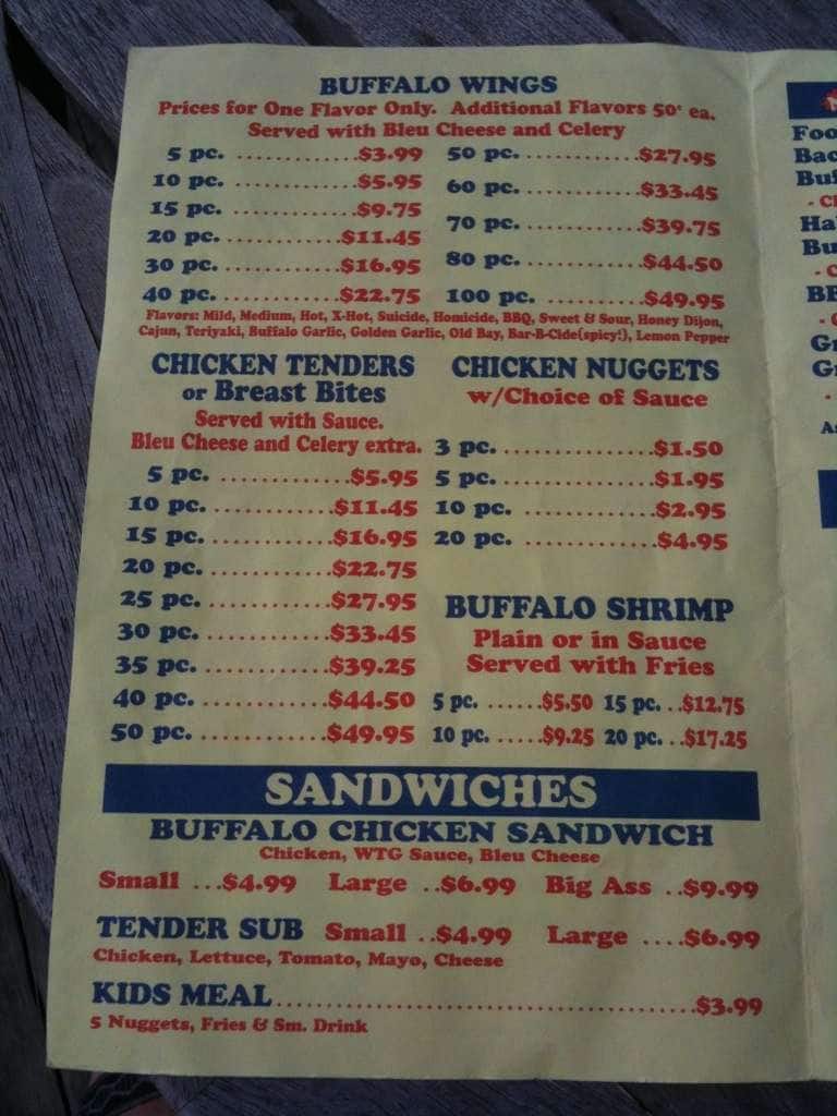 Carta de Wings To Go, Dewey Beach, Hwy One