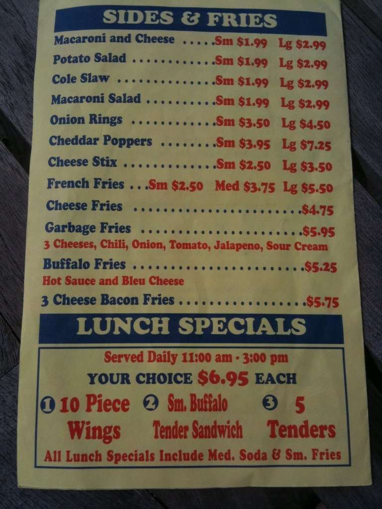 Carta de Wings To Go, Dewey Beach, Hwy One