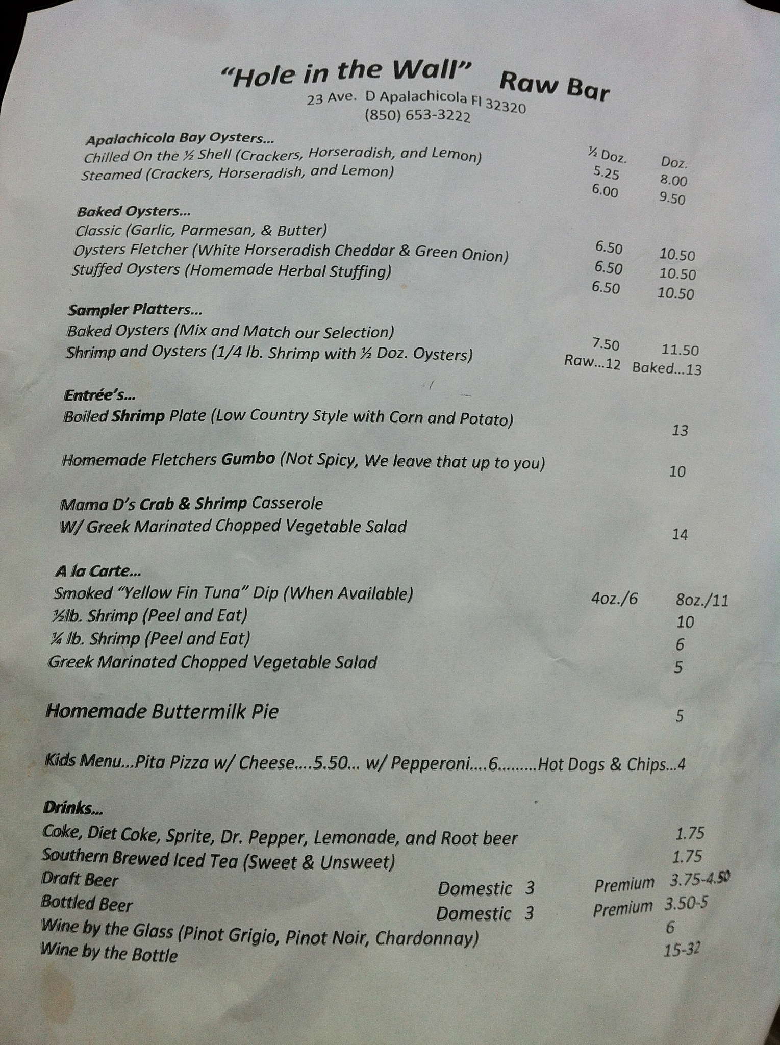 Hole In The Wall Seafood Menu Menu For Hole In The Wall Seafood