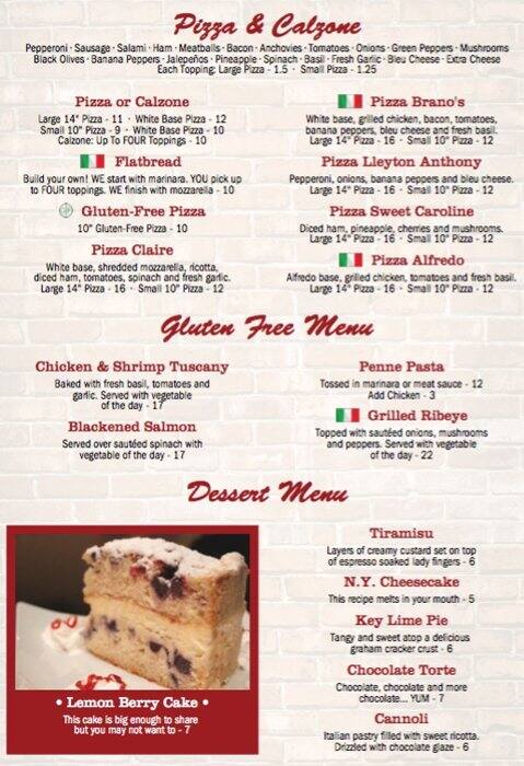 Menu At Branos Italian Grill Pizzeria Cocoa Beach