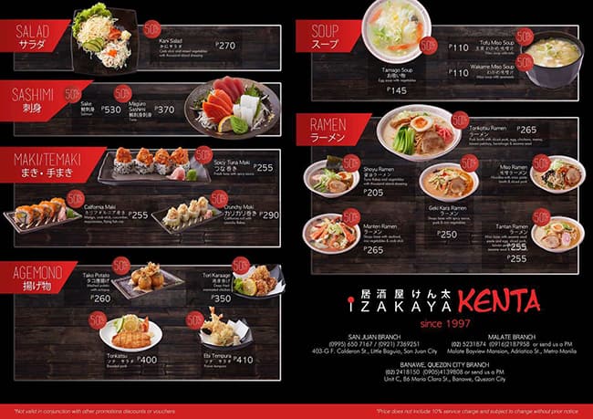 Izakaya Kenta Menu Menu For Izakaya Kenta Little Baguio San