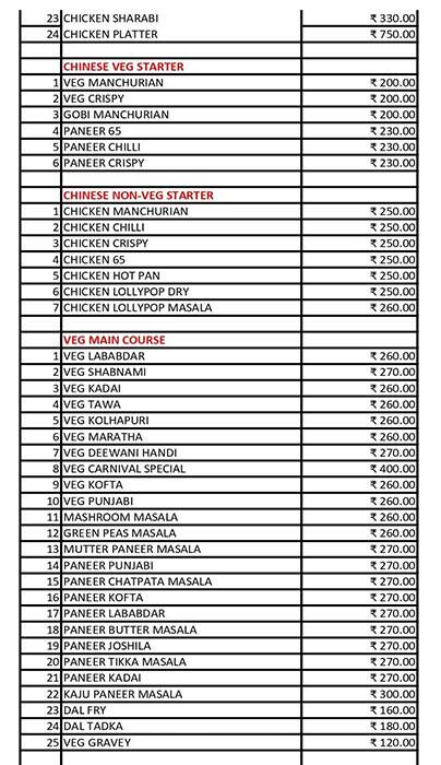 Daisy Carnival Restaurant menu