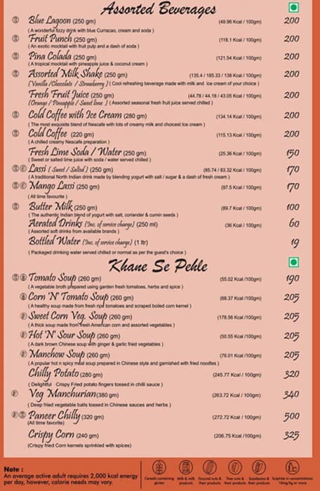 Menu of Saffron Restaurant, Shakti Nagar, Udaipur