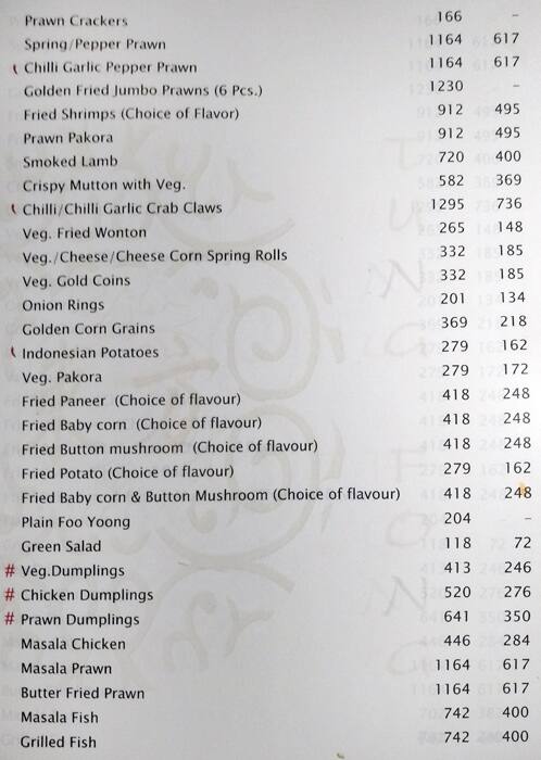 Tung Fong Restaurant menu