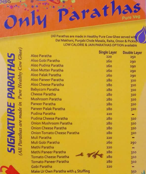 Only Paratha menu