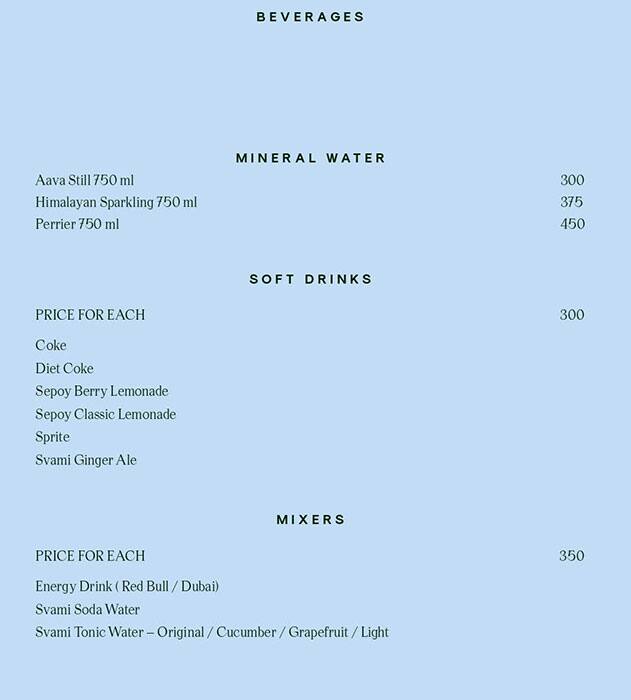 Menu of Aer - Four Seasons, Worli, Mumbai
