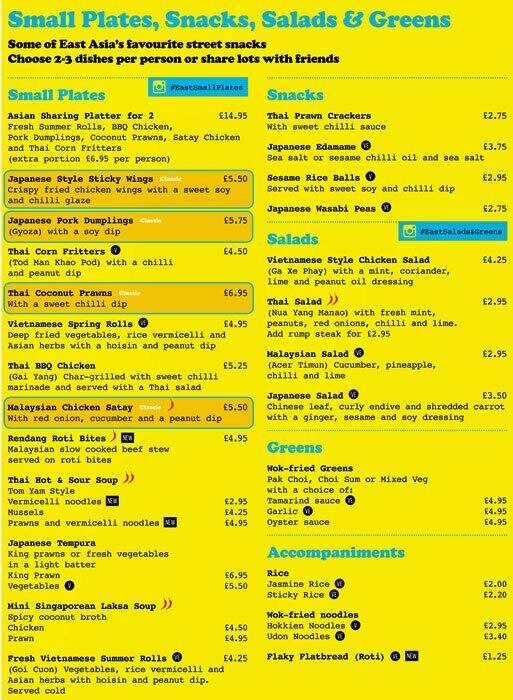Menu at East Street restaurant, London