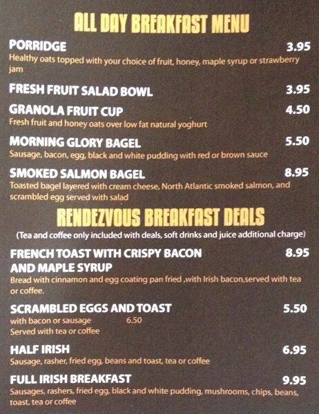 Menu At Rendezvous Coffee House Dublin