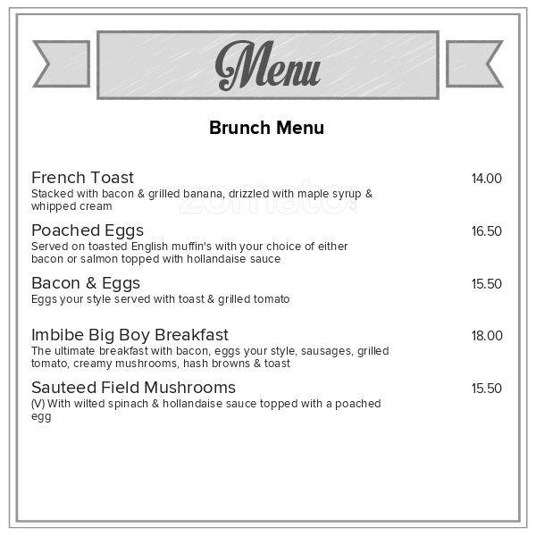 Imbibe Bar & Restaurant Menu, Menu for Imbibe Bar & Restaurant, Mt ...
