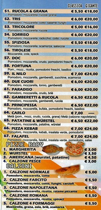Menu di Pizzeria Kebab San Mina 