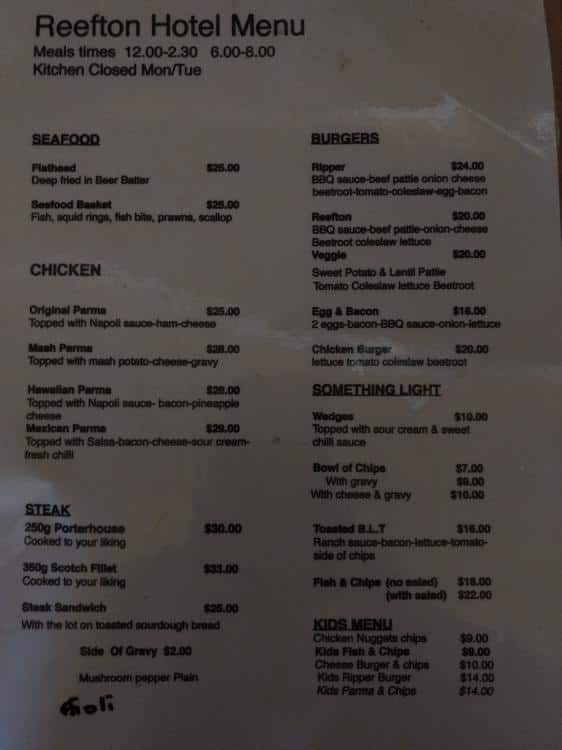 Reefton Hotel Menu, Menu for Reefton Hotel, Warburton, Melbourne ...