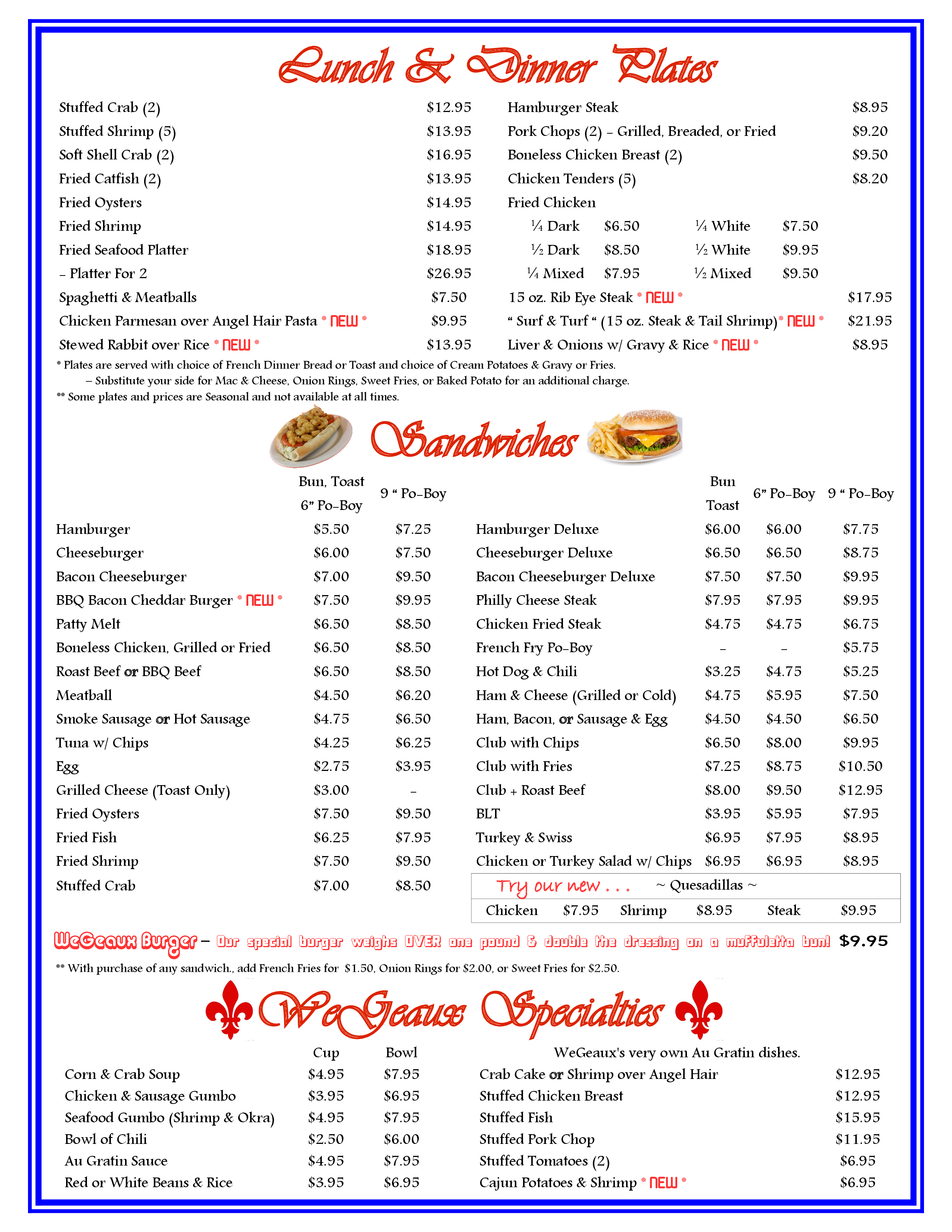 Menu at WeGeaux Café restaurant, Westwego