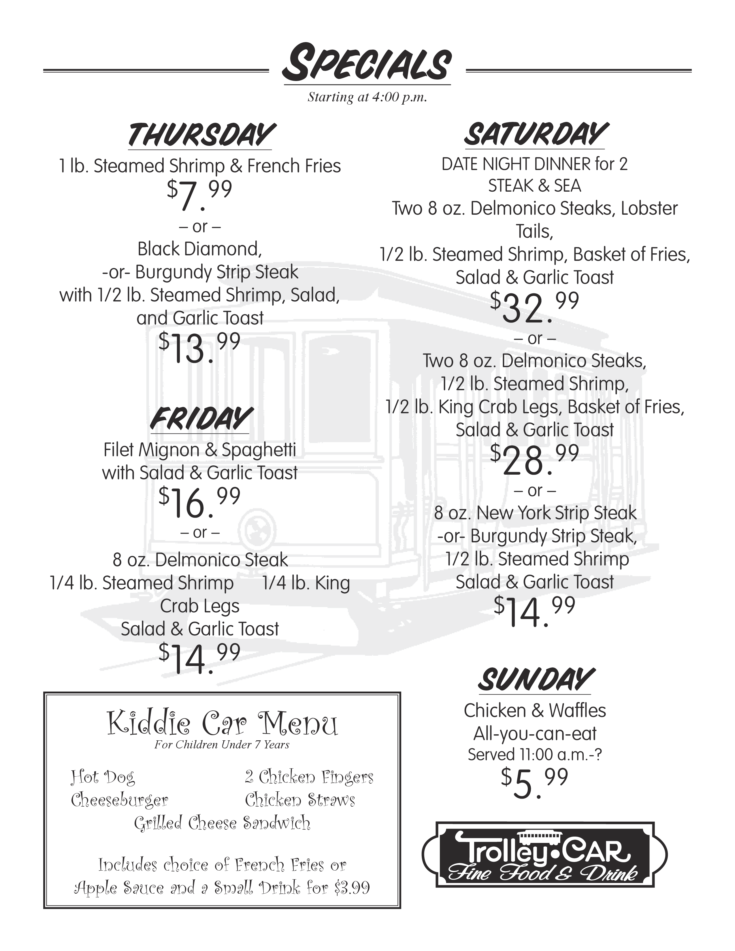 Menu at Trolley Car Cafe, Lewistown