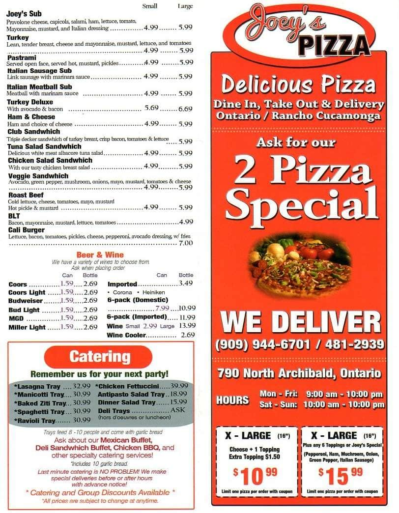 Joey S Pizza Menu Menu For Joey S Pizza Ontario Inland Empire   60c707364e897c59f209d90f102b4ca7 