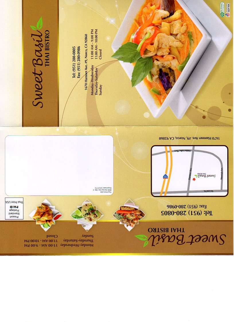 Sweet Basil Thai Bistro Menu, Menu for Sweet Basil Thai Bistro, Norco