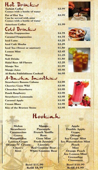 Menu at AL-Basha Mediterranean Grill and Hookah pub & bar, Charlotte