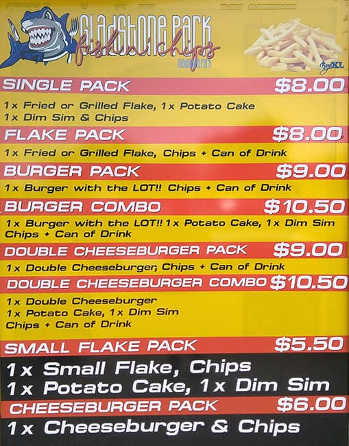 Menu at Gladstone Park Fish & Chips fast food, Gladstone Park
