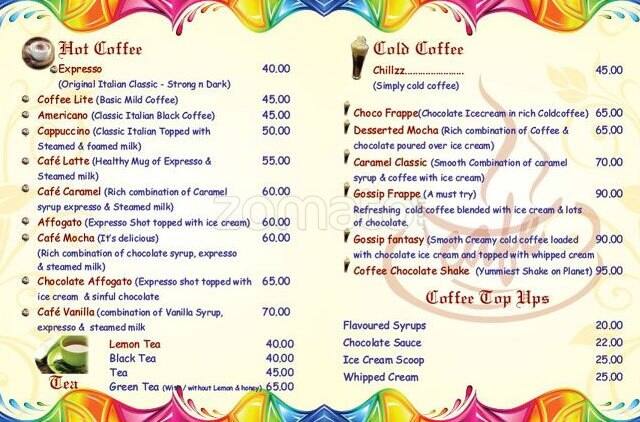 cafe in layout kumaraswamy Layout for Gossip Menu Cafe Gossip Cafe, Menu, Kumaraswamy