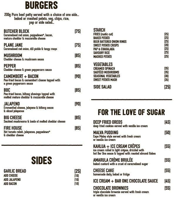 Menu at Butcher Block Grill - Rosebank pub & bar, Sandton, Crowne Plaza