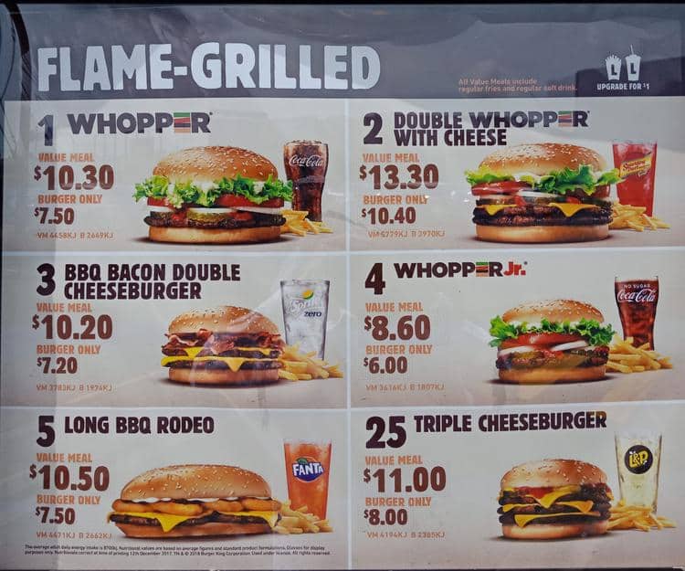 Burger King Menu Menu For Burger King Miramar Wellington City