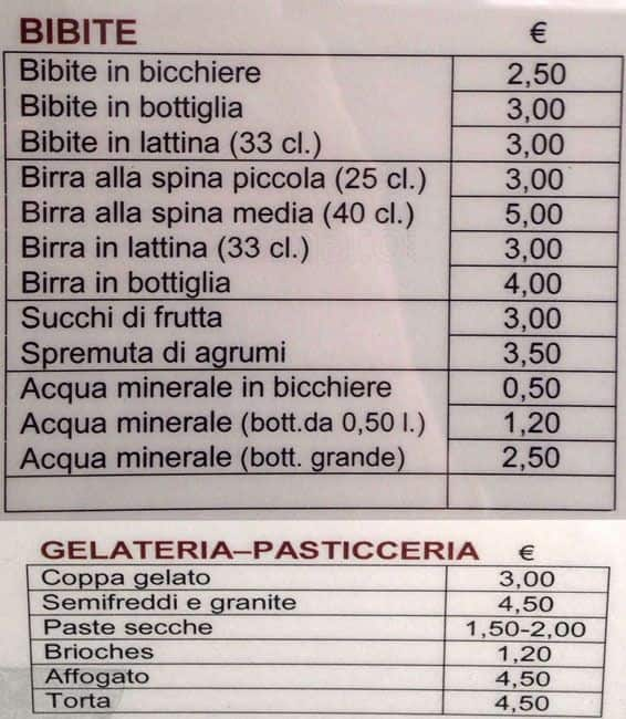 Menu di Bar XXI Secolo 