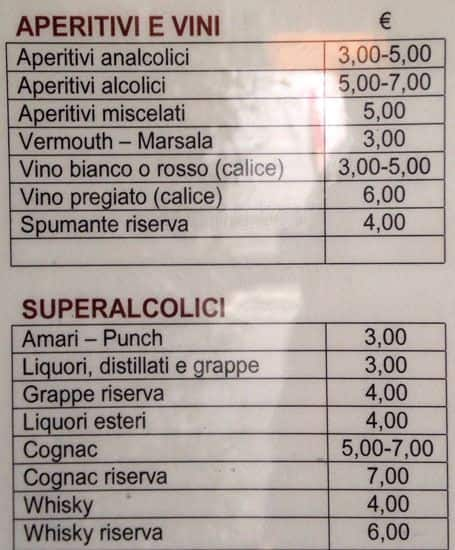 Menu di Bar XXI Secolo 