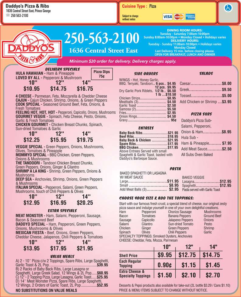 DaddyO's Pizza & Ribs Menu Urbanspoon/Zomato