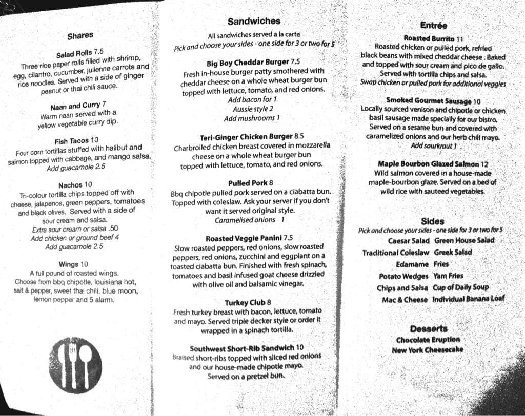 McRae's Restaurant menu, Menu restauracji McRae's Restaurant, Saanich