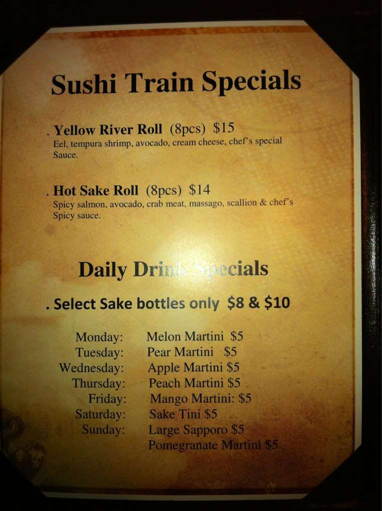 Sushi Train Menu, Menu for Sushi Train, Romeoville, Chicago