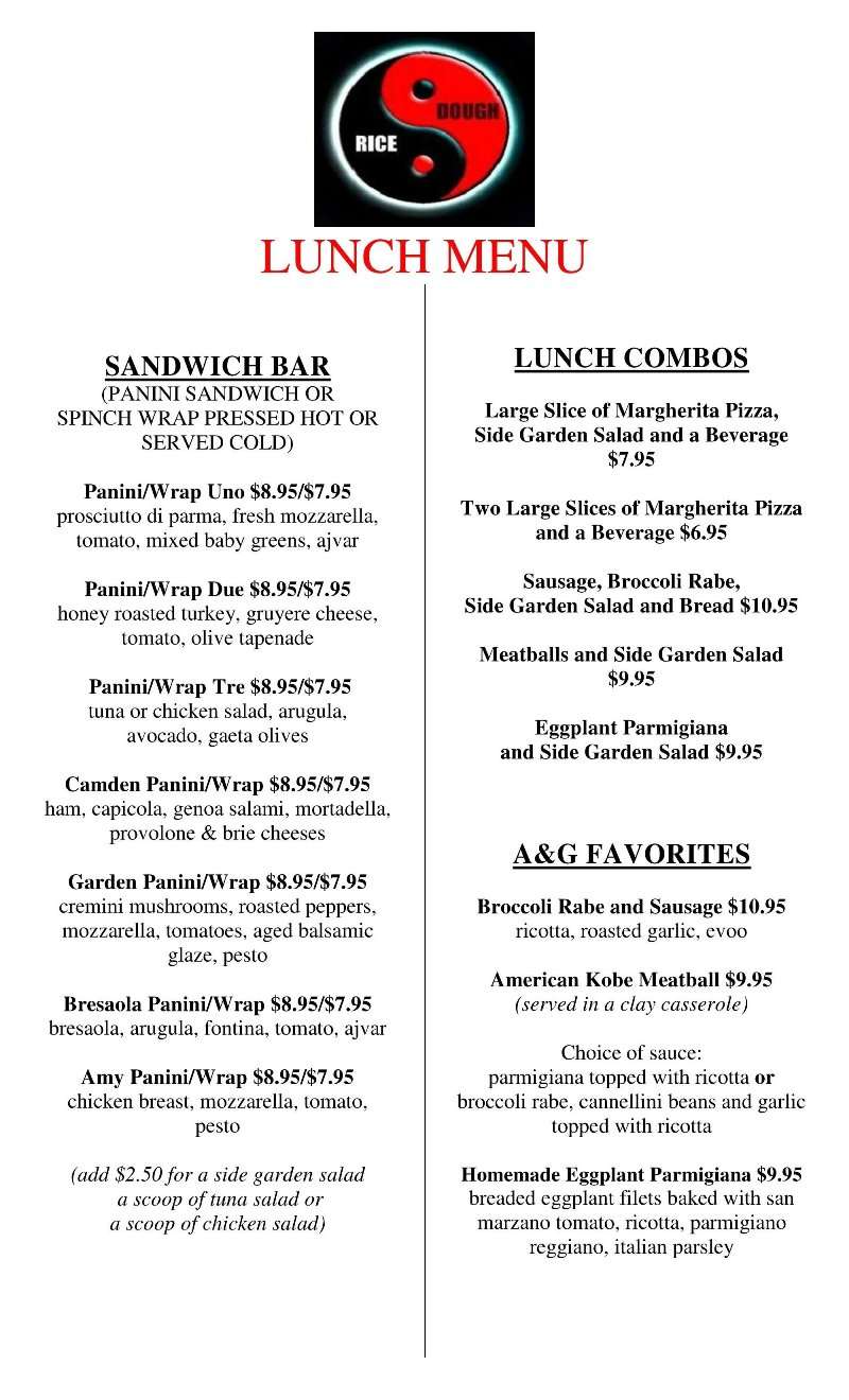 Rice & Dough Restaurant & Wine Bar Menu Urbanspoon/Zomato