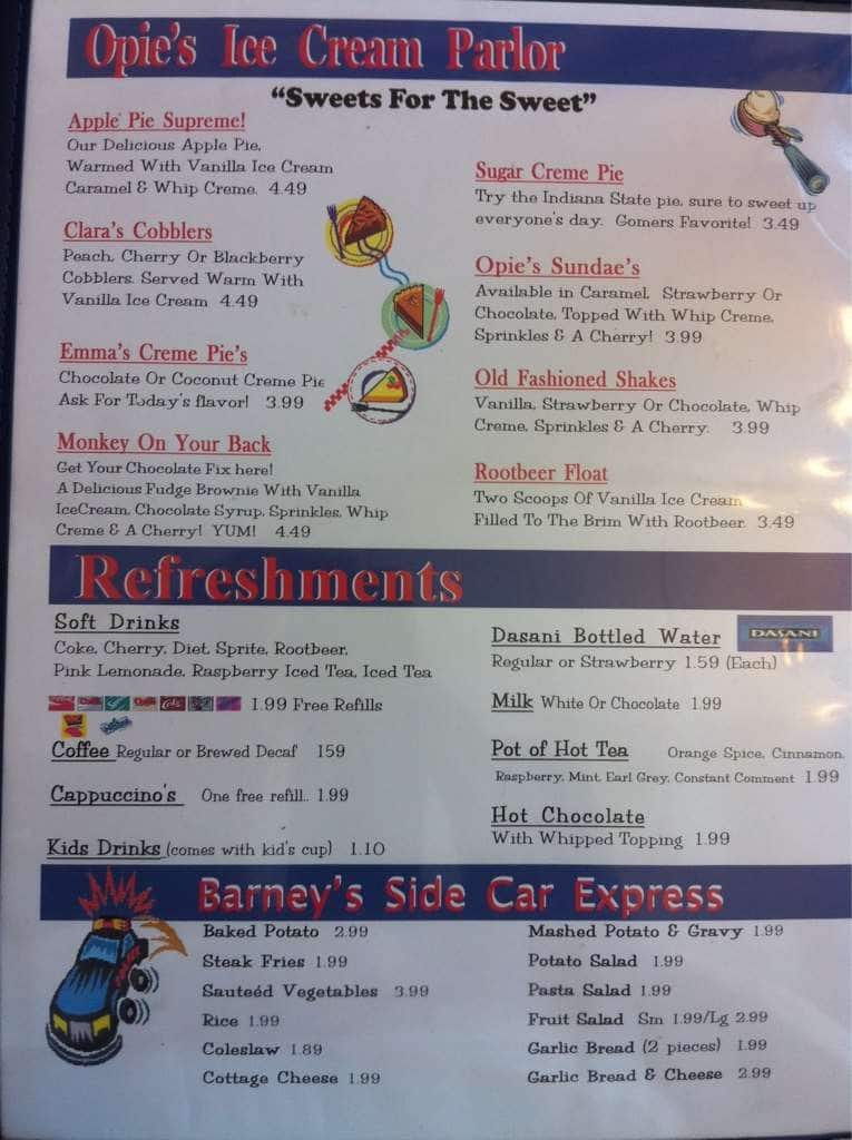 Menu at Mayberry Cafe, Danville