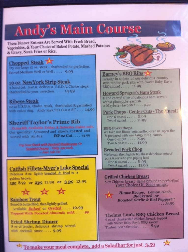 Menu at Mayberry Cafe, Danville